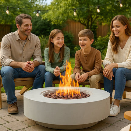 MDA Designs FUSION Light Grey Lavish Garden & Patio Gas Fire Pit with Eco-Stone Finish - Fully Assembled