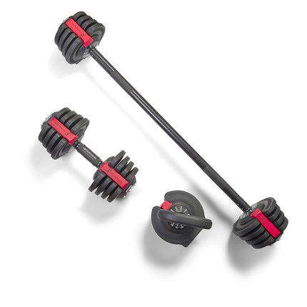 Strongology ELEMENT SET Home Fitness 3-In-1 Black/Red Adjustable Smart Barbell/Dumbbell/Kettlebell from 2kg up to 19kg Training Weights - Grade A