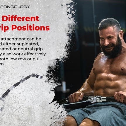 Strongology 100cm LAT BAR ATTACHMENT Multiple Triple Rubber Grips Target Multiple Areas Heavy Duty Gym Cable Pull Bar