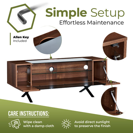 Centurion Supports ADONIS Walnut with Black Contrast Beam-Thru Remote Friendly Door 26"-55” Flat Screen TV Cabinet