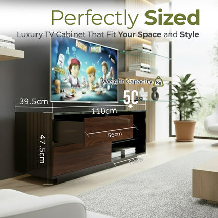 Centurion Supports Gallus Gloss Black with 2-Walnut Drawers and 3-Shelf 32"-55" LED/LCD/Plasma Cabinet TV Stand