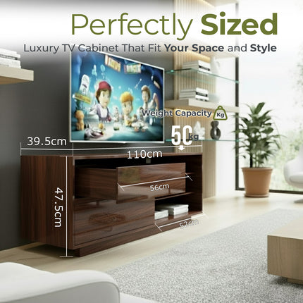 Centurion Supports Gallus Premium Walnut with 2-Walnut Drawers and 3-Shelves 32"-55" LED/OLED/LCD TV Cabinet