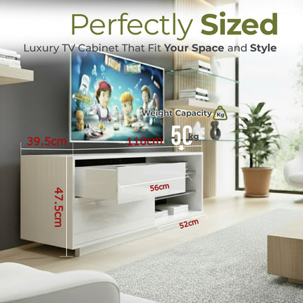 Centurion Supports Gallus Gloss White TV Stand with 2 Drawers and 3-Shelves Modern Entertainment Unit for TVs up to 55 Inch - FULLY ASSEMBLED