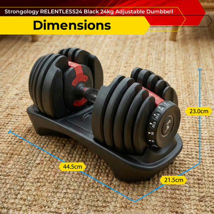 Strongology RELENTLESS24 Home Fitness Single Adjustable Smart Dumbbell from 2.5kg up to 24kg Training Weights