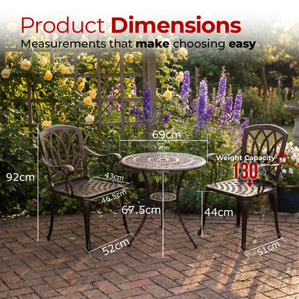 Centurion Supports POSITANO Garden and Patio Table and 2 Chairs Cast Aluminium Bistro Set - Black
