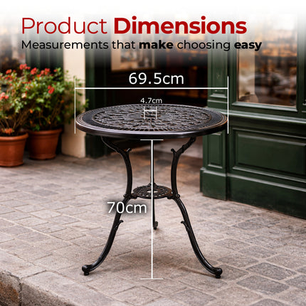 Centurion TABREEZ Garden Bistro Table Cast Aluminium Patio Table with Parasol Hole 4.7cm, Rustproof Weather Resistant Outdoor Furniture for Balcony Terrace Decking Lawn 69.5cm Round