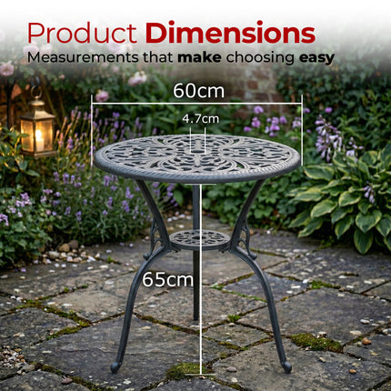 Centurion BANGUI Outdoor Bistro Table Cast Aluminium Grey, Garden Patio Round Table with Parasol Hole, Weather Resistant Rustproof Metal Furniture for Balcony Decking Terrace 68.5cm