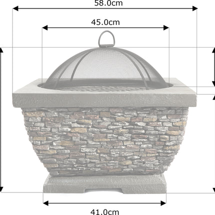 Centurion Supports Fireology TONTERIA Prestigious Garden and Patio Square Heater, Fire Pit, Brazier and Barbecue with Eco-Stone Finish