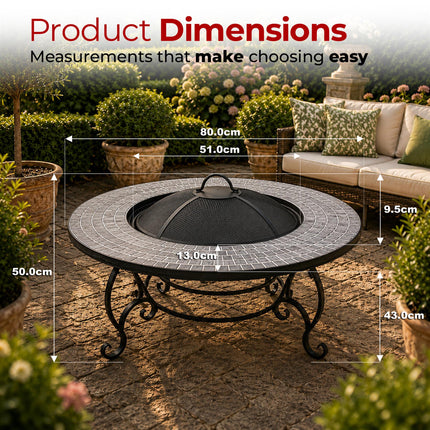 Centurion Supports Fireology GINESSA Sumptuous Garden & Patio Heater Fire Pit Brazier, Coffee Table, Barbecue and Ice Bucket with Mosaic Ceramic Tiles - Grade A