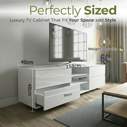 Centurion Supports AVITUS High Gloss White with 4-White Drawers for 32"-65" LED/OLED/LCD TV Cabinet - FULLY ASSEMBLED