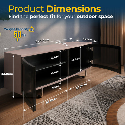 Homeology CARU Greige Remote Friendly Super-Contemporary "D" Shape Design 32"-65" Flat Screen TV Cabinet