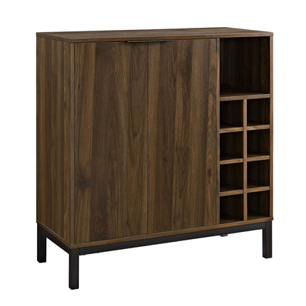 Centurion Supports VILANO Walnut 8-Bottle Wine Storage and 3-Row Glass Holder Modern Bar Kitchen Cabinet Buffet