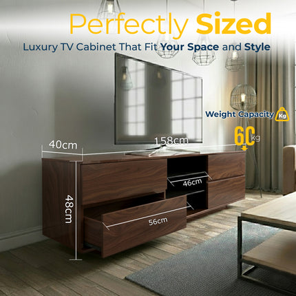 Homeology Avitus Premium Walnut with 4-Walnut Drawers and 3-Shelf 32"-65" LED/OLED/LCD TV Cabinet - Fully Assembled