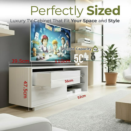 Centurion Supports Gallus Gloss White TV Stand with 2 Drawers and 3-Shelves Modern Entertainment Unit for TVs up to 55 Inch - Grade A