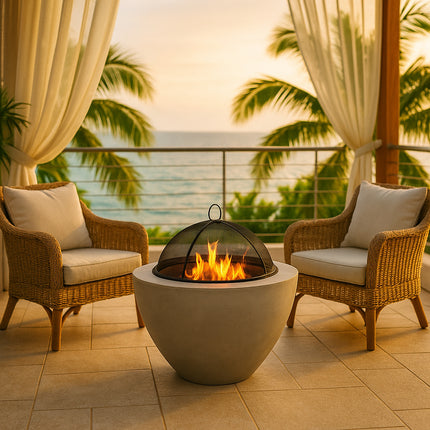 Centurion Supports Fireology DIABLO Light Grey Contemporary Garden and Patio Heater Fire Pit and Barbecue with Concrete Stone-Effect Finish - Fully Assembled