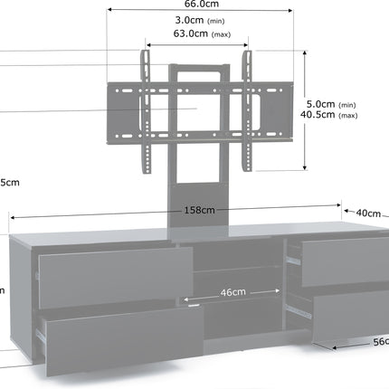 Centurion Supports AVITUS Gloss Black with 4-Black Drawers for up to 65" LED/LCD/Plasma TV Stand with Mounting Arm
