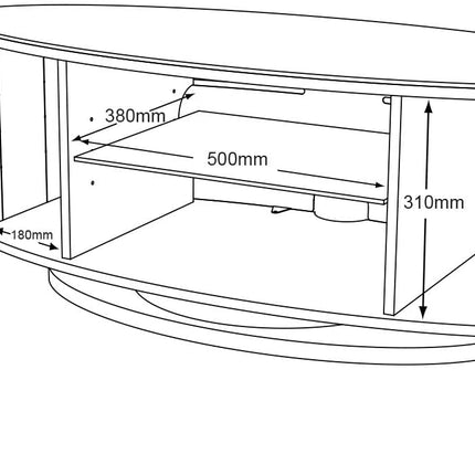 MDA Designs LUNA Grey Oval Cabinet with Grey Profiles & Grey BeamThru Glass Doors Suitable for Flat Screen TVs up to 50"