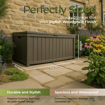 Centurion Supports TUNGSTEN 450 Litre 119 Gallon Waterproof Extra Large Lockable Easy-Open Garden Storage Box Outdoor Organiser in Grey