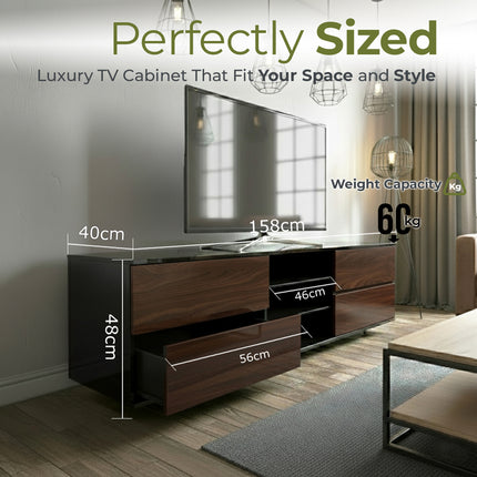 Centurion Supports AVITUS High Gloss Black with 4-Walnut Drawers for 32"-65" LED/OLED/LCD TV Cabinet - FULLY ASSEMBLED