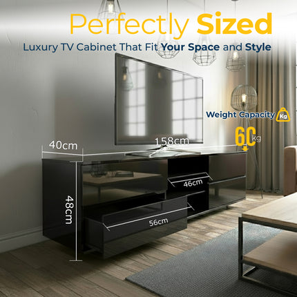 Homeology Avitus High Gloss Black with 4-Black Drawers & 3-Shelf 32"-65" LED/OLED/LCD TV Cabinet - Fully Assembled