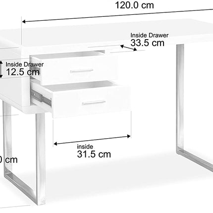 Centurion Supports HARMONIA Gloss White with Chrome Legs 2-Drawer Contemporary Home Office Luxury Computer Desk - Grade A
