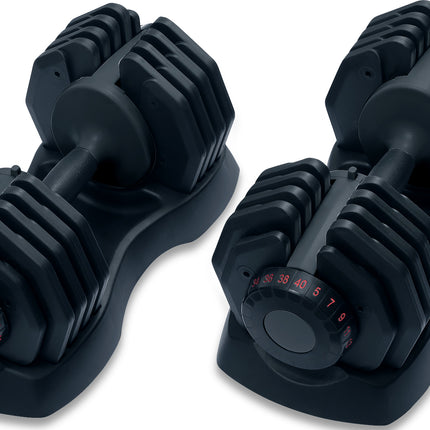 Strongology Home Fitness Adjustable Smart Dumbbell Pair from 5kg to 40kg Training Weights in Black