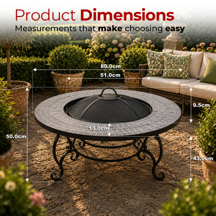 Centurion Supports Fireology GINESSA Sumptuous Garden and Patio Round Heater, Fire Pit, Brazier, Coffee Table, Barbecue and Ice Bucket with Mosaic Ceramic Tiles