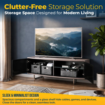 Homeology Caru Gloss Black Greige Beam-Thru Remote Friendly Super-Contemporary "D" Shape Design 32"-65" LED/OLED/LCD TV Cabinet