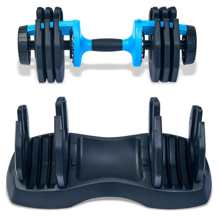 Strongology URBAN25 Blue Adjustable Single Dumbbell | 2.5kg to 25kg Quick-Select Weight | 10-in-1 Space-Saving Design | Soft-Grip Handle | Secure Plate-Locking System | Home Gym Strength Training Workouts