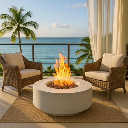 MDA Designs FUSION Light Grey Lavish Garden & Patio Gas Fire Pit with Eco-Stone Finish - Fully Assembled