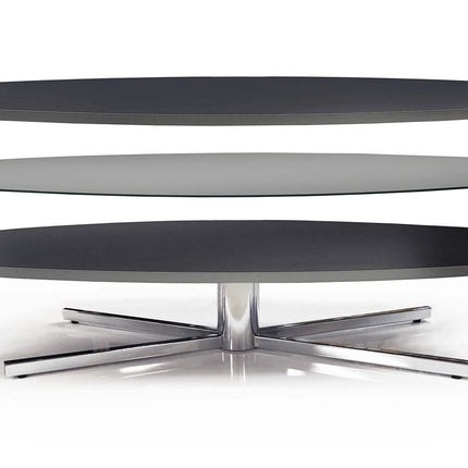 MDA Designs Orbit 1100 Gloss Black TV Stand with Oak Elliptic Sides for Flat Screen TVs up to 55" - Grade A