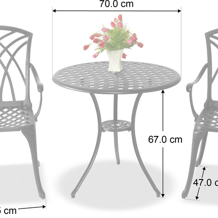 Centurion Supports OSHOWA Garden and Patio Table and 2 Large Chairs with Armrests Cast Aluminium Bistro Set - Black Cushions