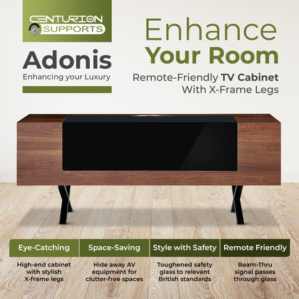 Centurion Supports ADONIS Walnut with Black Contrast Beam-Thru Remote Friendly Door 26"-55” Flat Screen TV Cabinet