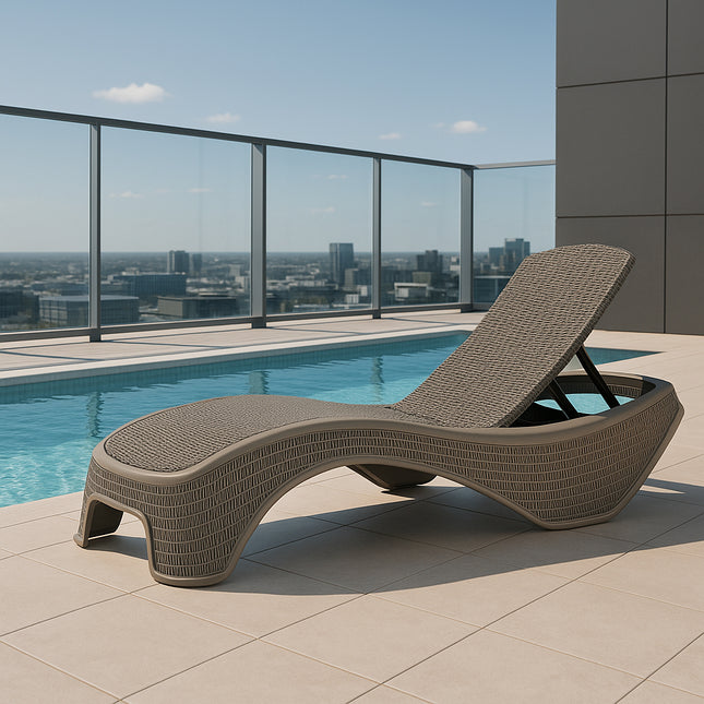 Centurion Supports MALDIVES Warm Grey Outdoor High-End PU Rattan Adjustable Sun Lounger-Fully Assembled
