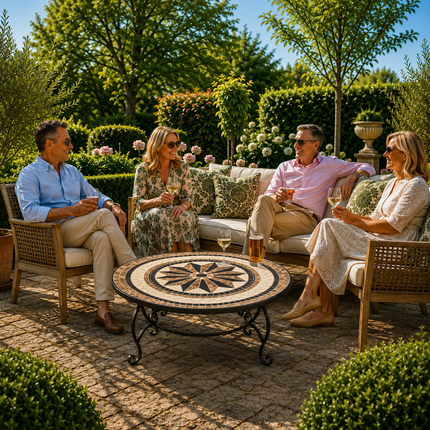 Centurion Supports TOPANGA High-End Round Multi-Functional Garden and Patio Heater, Fire Pit, Coffee Table, BBQ and Ice Bucket with Ceramic Tiles and Cover