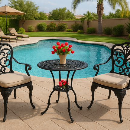 Centurion Supports BANGUI Black Garden and Patio Table and 2 Chairs Cast Aluminium Bistro Set