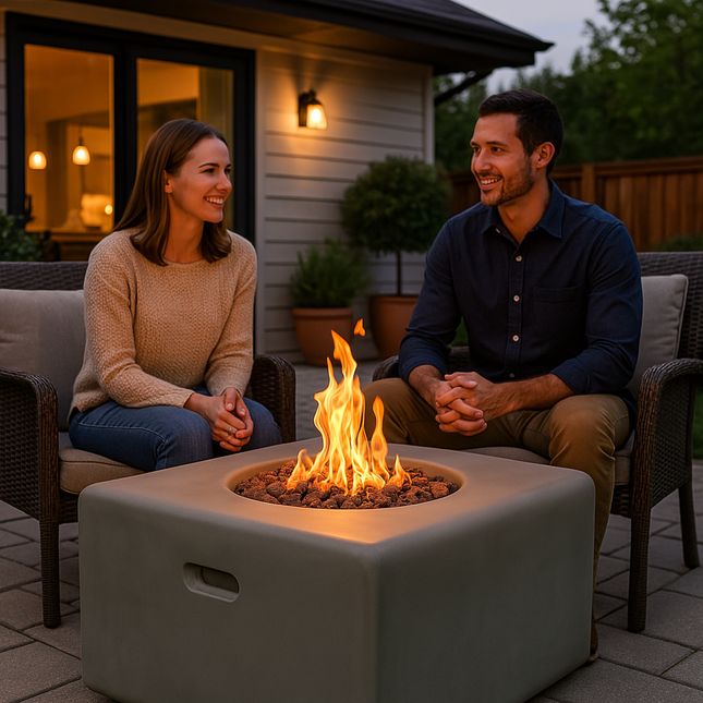 Centurion Supports Fireology ADELPHI Dark Grey Lavish Garden and Patio Gas Fire Pit with Eco-Stone Finish - Fully Assembled
