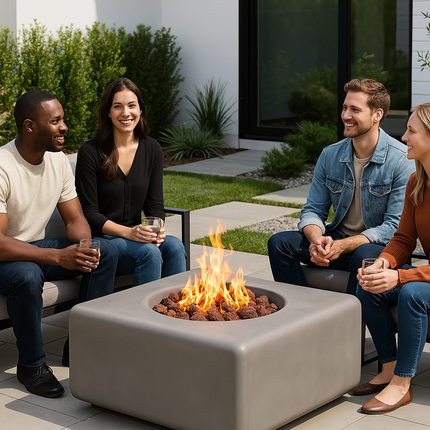 Centurion Supports Fireology ADELPHI Dark Grey Lavish Garden and Patio Gas Fire Pit with Eco-Stone Finish - Fully Assembled