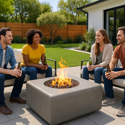 Centurion Supports Fireology ADELPHI Dark Grey Lavish Garden and Patio Gas Fire Pit with Eco-Stone Finish - Fully Assembled