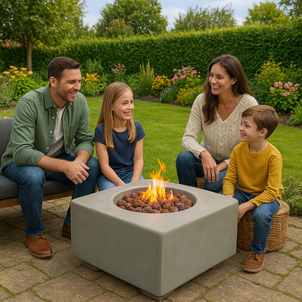 Centurion Supports Fireology ADELPHI Dark Grey Lavish Garden and Patio Gas Fire Pit with Eco-Stone Finish - Fully Assembled