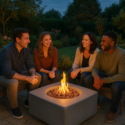 Centurion Supports Fireology ADELPHI Dark Grey Lavish Garden and Patio Gas Fire Pit with Eco-Stone Finish - Fully Assembled