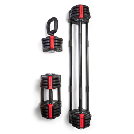 Strongology ELEMENT SET Home Fitness Black/Red Adjustable Smart Barbell/Dumbbell/Kettlebell from 2kg up to 19kg Training Weights