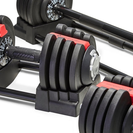 Strongology ELEMENT SET Home Fitness Black/Red Adjustable Smart Barbell/Dumbbell/Kettlebell from 2kg up to 19kg Training Weights
