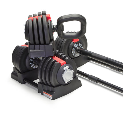 Strongology ELEMENT SET Home Fitness Black/Red Adjustable Smart Barbell/Dumbbell/Kettlebell from 2kg up to 19kg Training Weights