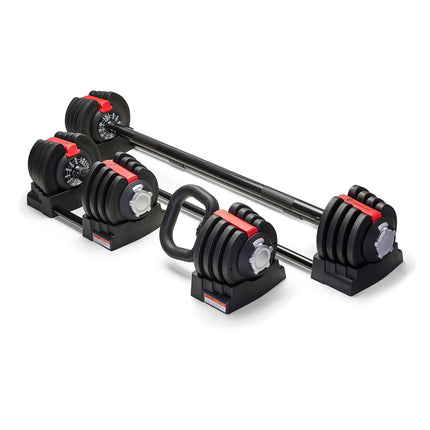Strongology ELEMENT SET Home Fitness Black/Red Adjustable Smart Barbell/Dumbbell/Kettlebell from 2kg up to 19kg Training Weights