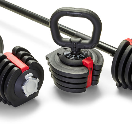 Strongology ELEMENT SET Home Fitness Black/Red Adjustable Smart Barbell/Dumbbell/Kettlebell from 2kg up to 19kg Training Weights
