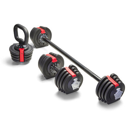 Strongology ELEMENT SET Home Fitness Black/Red Adjustable Smart Barbell/Dumbbell/Kettlebell from 2kg up to 19kg Training Weights