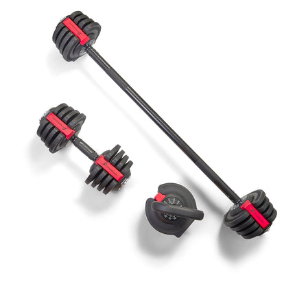 Strongology ELEMENT SET Home Fitness Black/Red Adjustable Smart Barbell/Dumbbell/Kettlebell from 2kg up to 19kg Training Weights