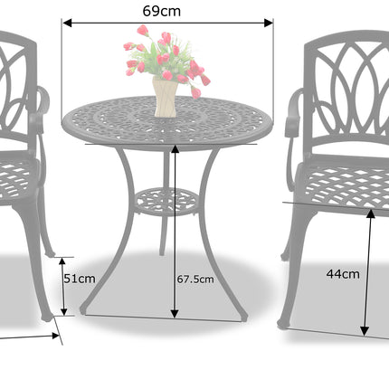 Centurion Supports POSITANO Garden and Patio Table and 2 Chairs Cast Aluminium Bistro Set - Black