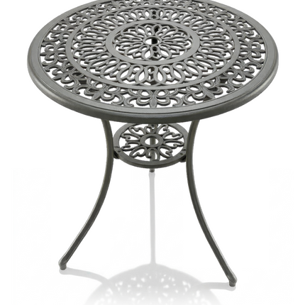 Centurion POSITANO 3-Piece Cast Aluminium Garden Bistro Table with Parasol Hole and 2 Armchairs, Victorian Style Outdoor Furniture for Patio, Balcony, Terrace or Conservatory in Grey